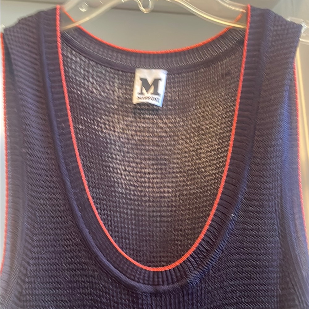 Missoni Dark Blue V-Neck Sweater Vest with Red Accents
